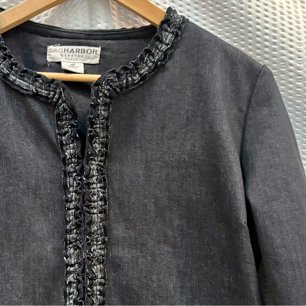 Sag Harbor Cropped Denim Jacket with Ruffle Trim -14P